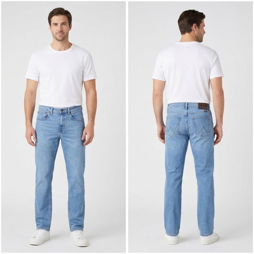 Wrangler Mens Straight Fit Jeans Light Wash Blue Denim 30x32 112368921